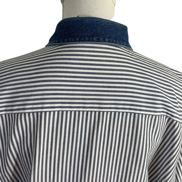 Napa Valley Striped Flower Embroidered Button Up Shirt Denim Collar Petite Large - Picture 8 of 10